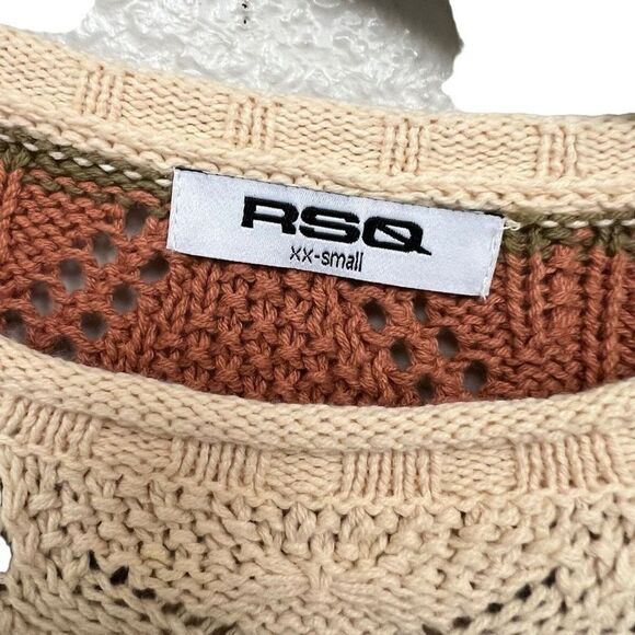 RSQ cream and orange knit long sleeve blouse size 2xs - Picture 2 of 3